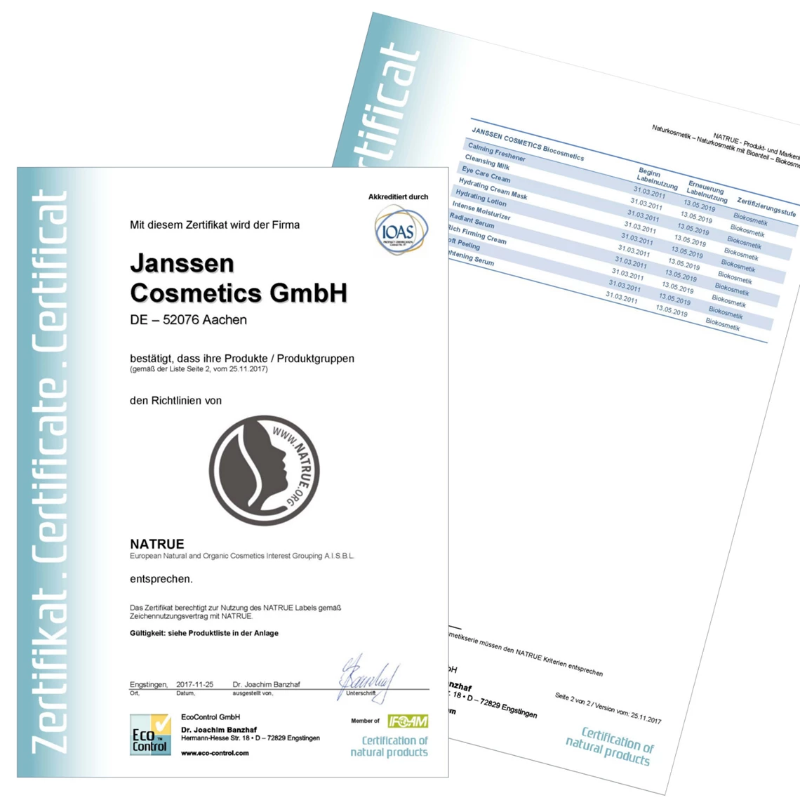 NaTrue Certificate Janssen Cosmetics 2017_DE