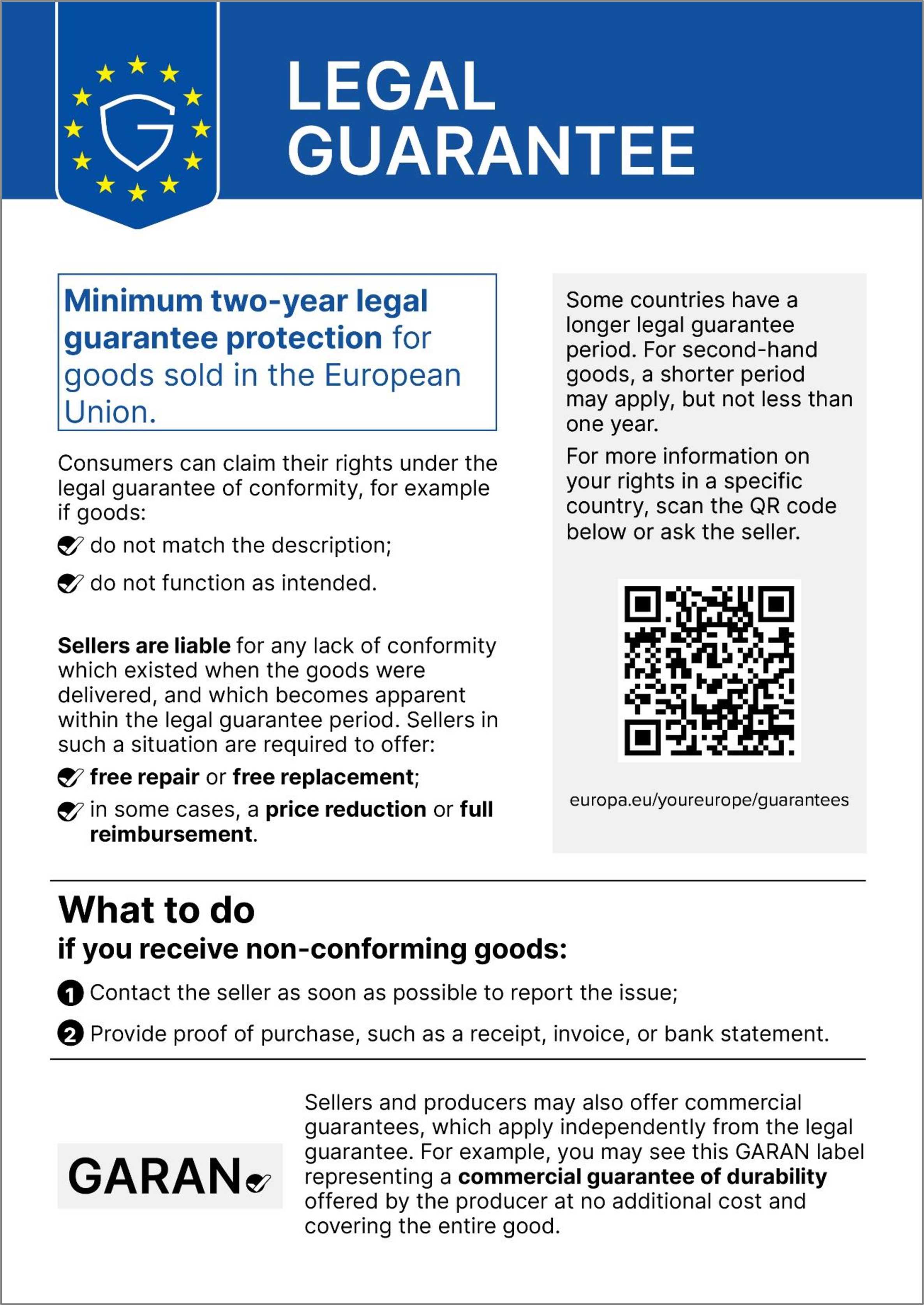 Harmonised EU notice on the legal guarantee